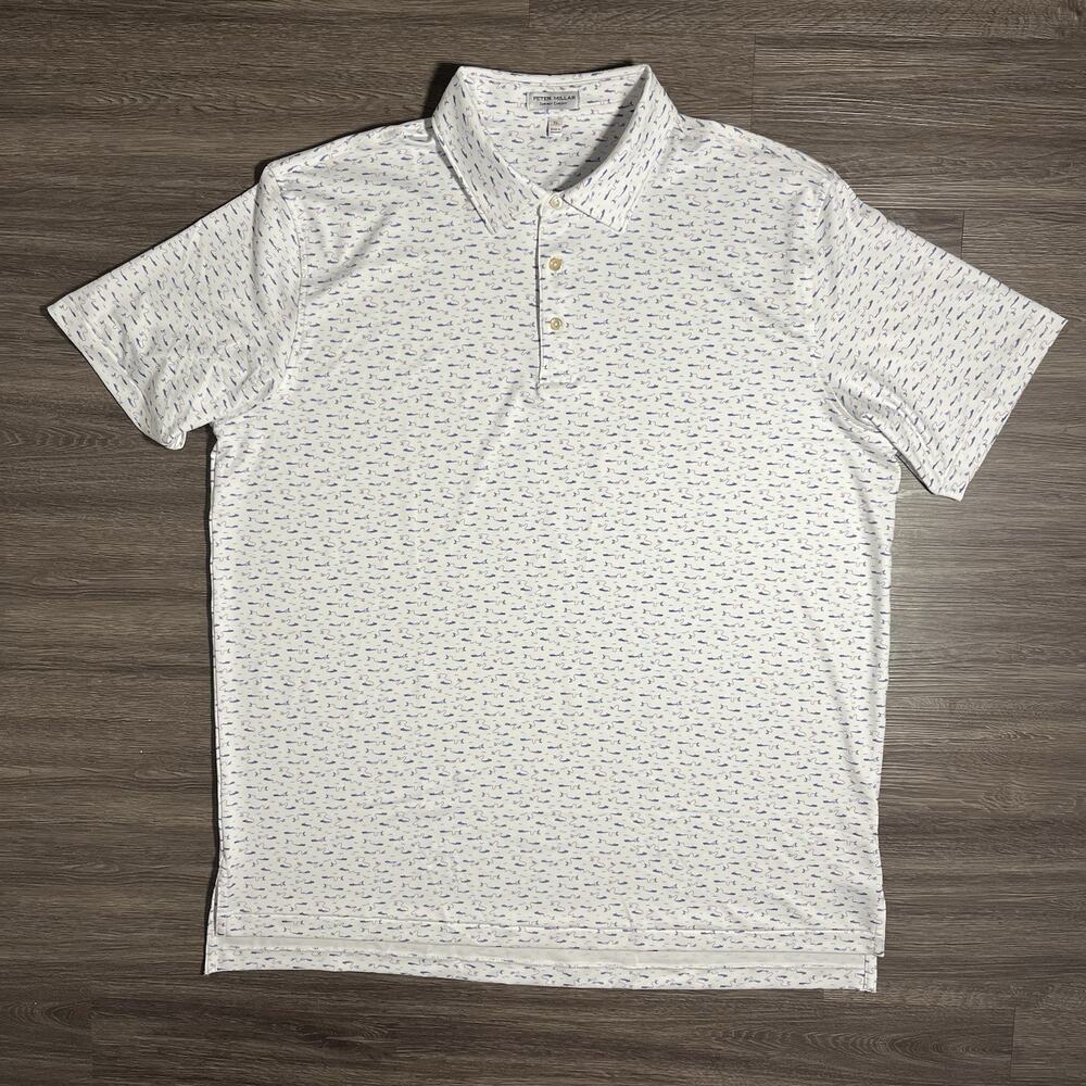 Peter Millar Cypress Performance Jersey Polo Men's XL White Watersport Golf EUC